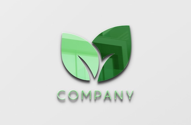 Reflective green logo mockup on gray background