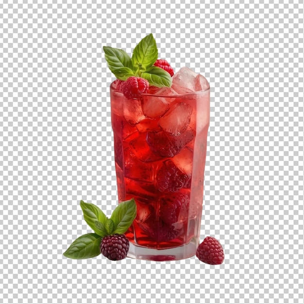 Refreshing berry cocktail with ice and basil