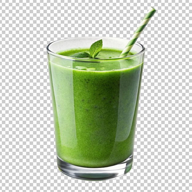 PSD refreshing green detox smoothie glass isolated on transparent background