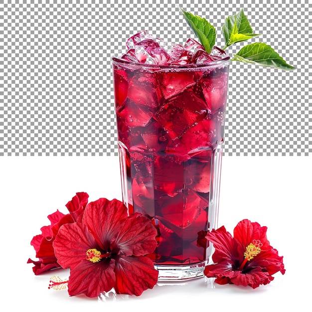 PSD a refreshing iced hibiscus tea tart and sweetened on a transparent background