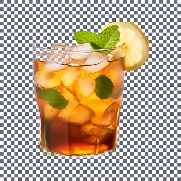 Refreshing iced tea glass with ice cubes isolated on transparent background