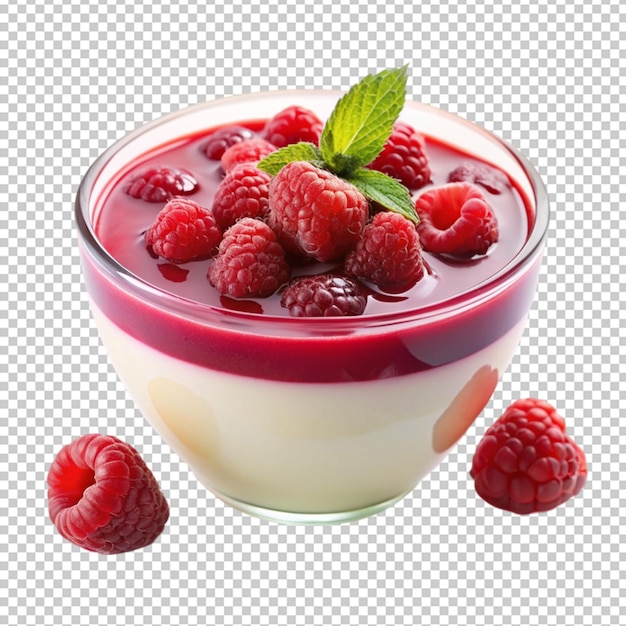 PSD refreshing raspberry yogurt parfait with fresh mint leaves served in a glass bowl food photograph