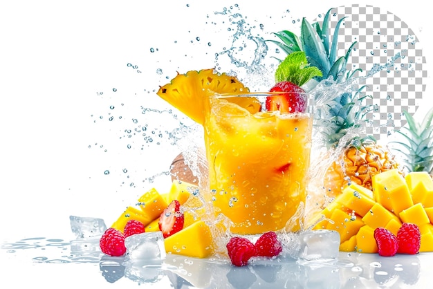 Refreshing Smoothie with a Tropical Medley Adorned with Fruits on transparent Background