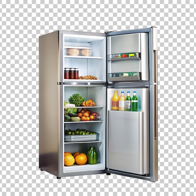 a refrigerator with the door open on a transparent background