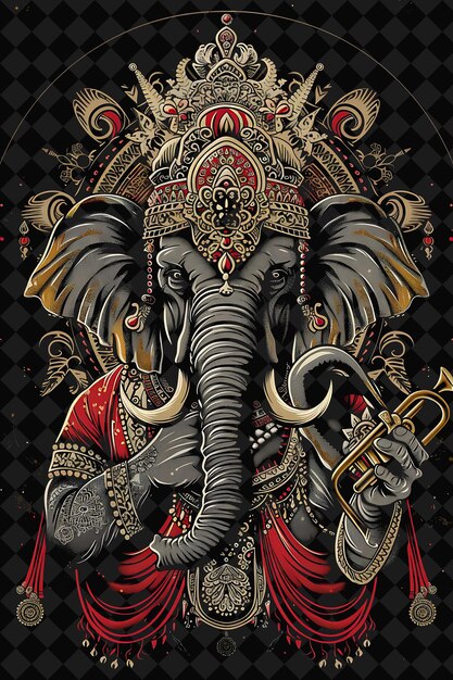 Regal Elephant Mahout Portrait Holding an Ankus With a Trump Illustration Animal Warrior Character