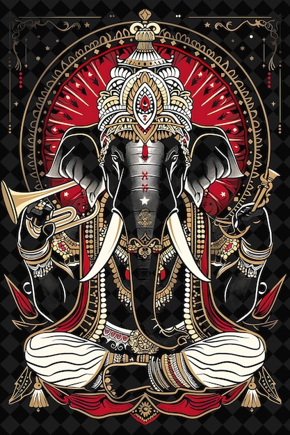 Regal Elephant Mahout Portrait Holding an Ankus With a Trump Illustration Animal Warrior Character