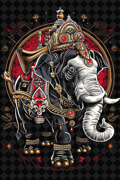 PSD regal elephant mahout portrait holding an ankus with a trump illustration animal warrior character