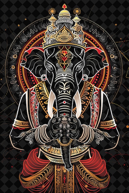 Regal Elephant Mahout Portrait Holding an Ankus With a Trump Illustration Animal Warrior Character