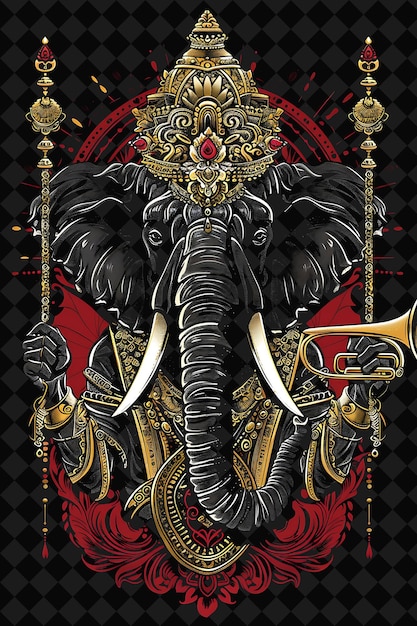 Regal Elephant Mahout Portrait Holding an Ankus With a Trump Illustration Animal Warrior Character