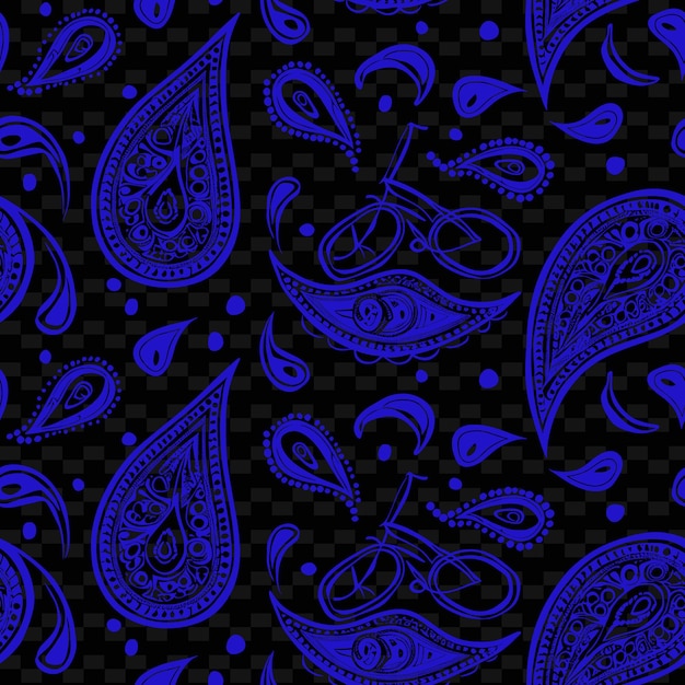 PSD regal paisley pattern with bicycle icon and teardrop shapes nature inspired abstract outline art