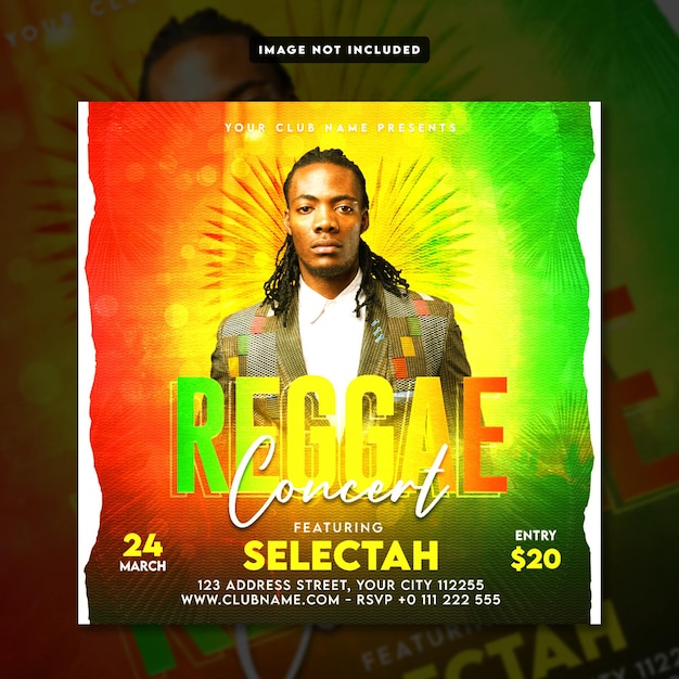 Reggae concert flyer social media post and web banner