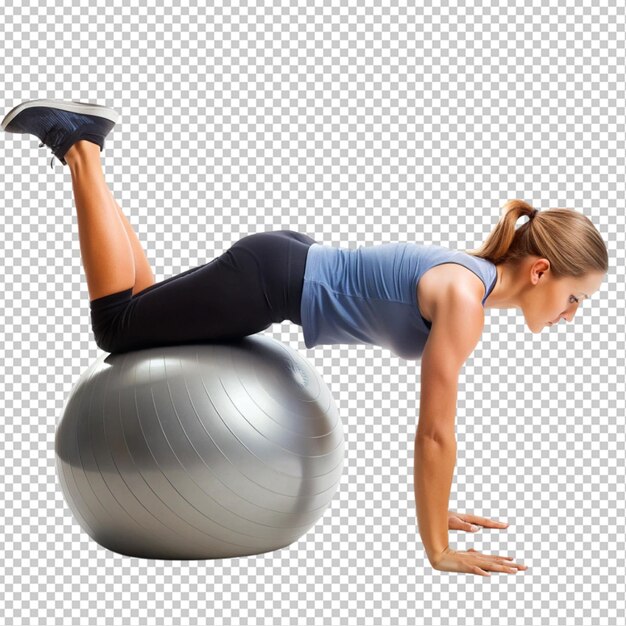 PSD rehabilitation spine exercise on fitness ball transparent background