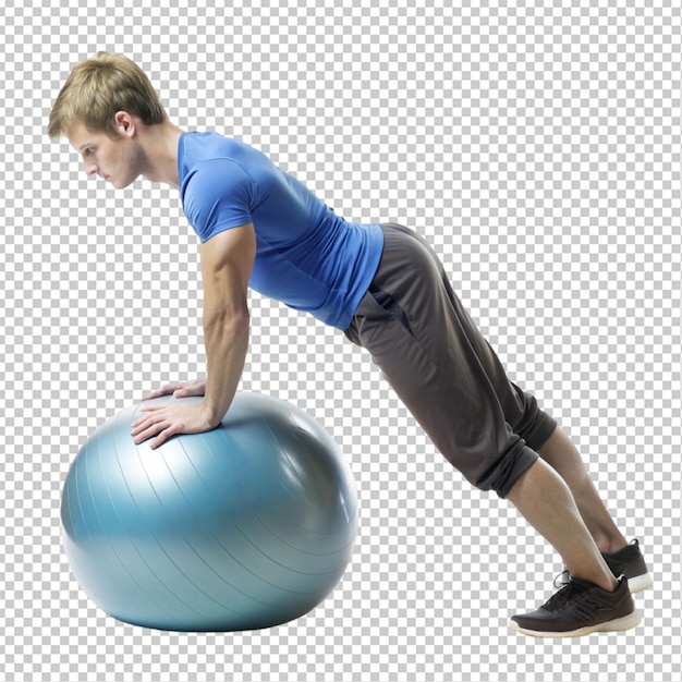 PSD rehabilitation spine exercise on fitness ball transparent background