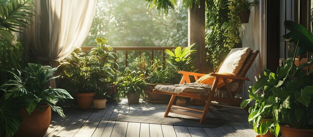 PSD relaxing patio with sunlit greenery