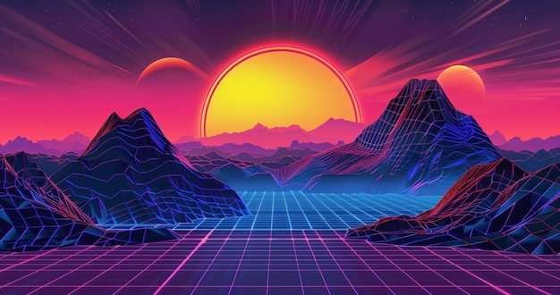 Releasing vaporwave sunset mountain landscape background or wallpaper