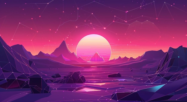 PSD releasing vaporwave sunset mountain landscape background or wallpaper