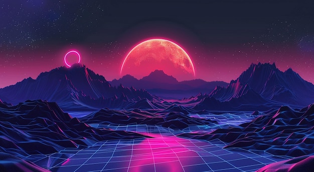 Releasing vaporwave sunset mountain landscape background or wallpaper