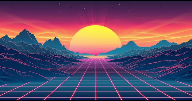 Releasing vaporwave sunset mountain landscape background or wallpaper