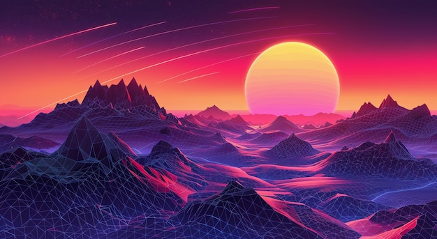 PSD releasing vaporwave sunset mountain landscape background or wallpaper