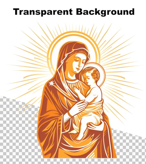 PSD a religious illustration of virgin mary and baby jesus on transparent background