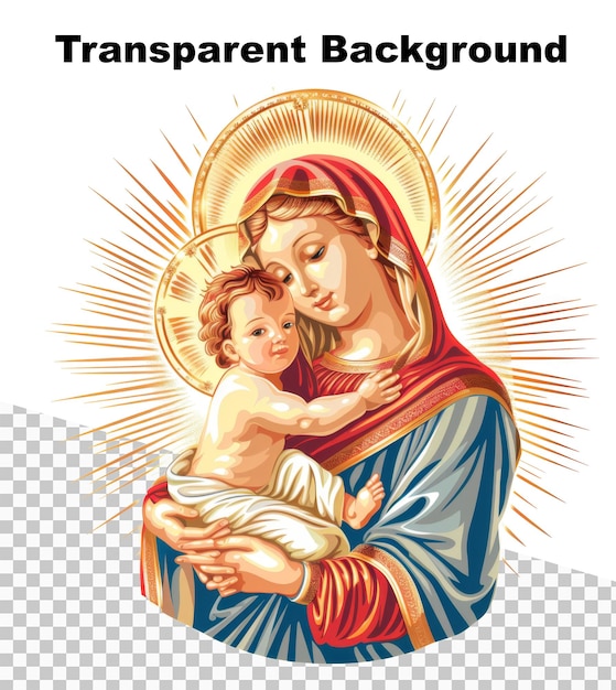 PSD a religious illustration of virgin mary and baby jesus on transparent background