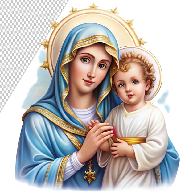 PSD a religious illustration of virgin mary and baby on transparent background