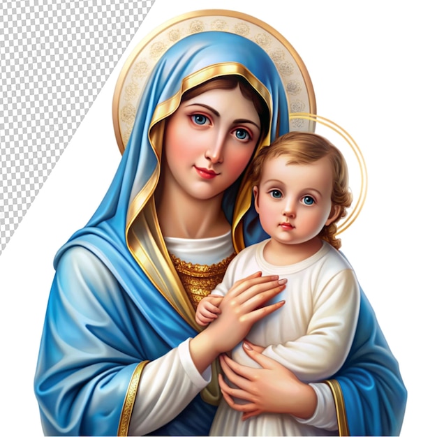 PSD a religious illustration of virgin mary and baby on transparent background