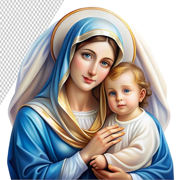 PSD a religious illustration of virgin mary and baby on transparent background