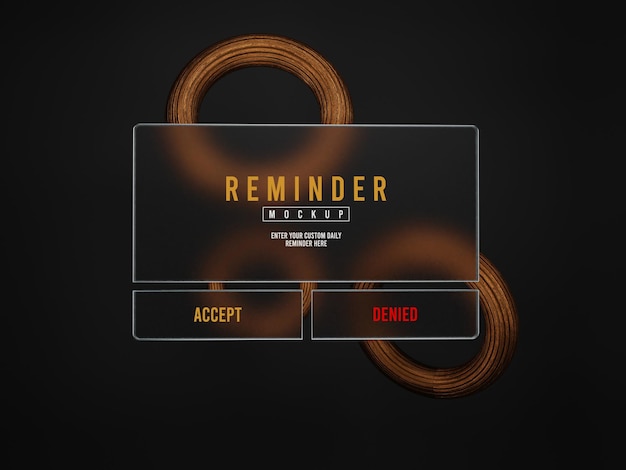 Reminder notification interface glass morphism mockup