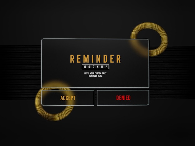 PSD reminder notification interface glass morphism mockup