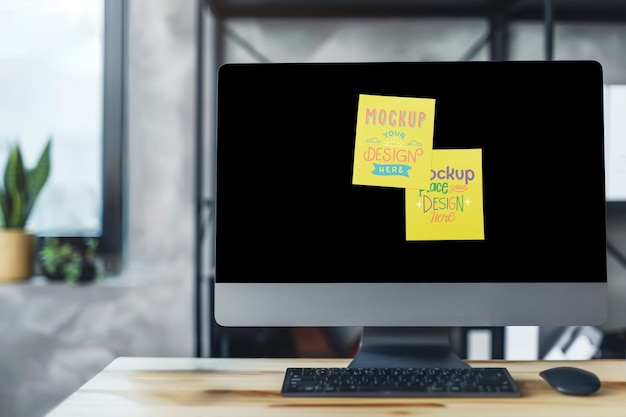 PSD reminder post it indoors mockup