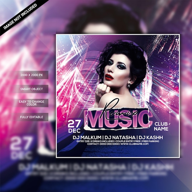 Remix music club night party flyer template