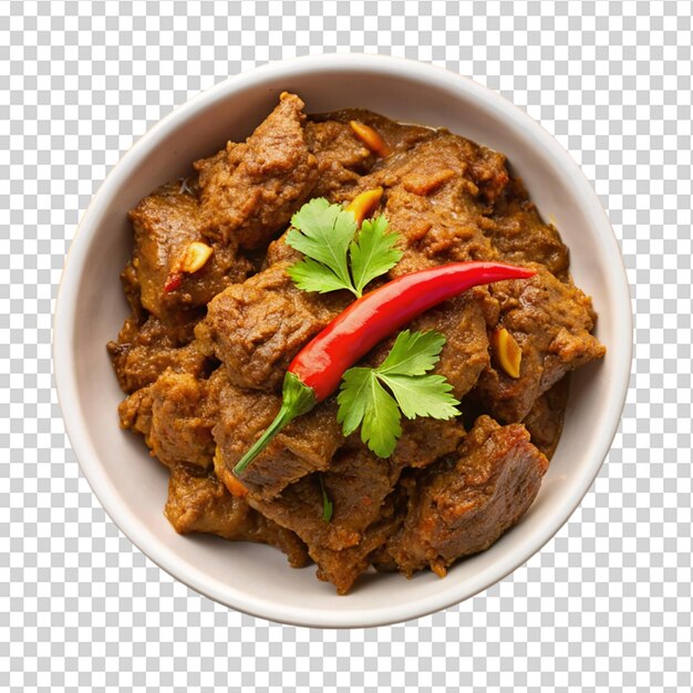 PSD rendang on white bowl top view white background