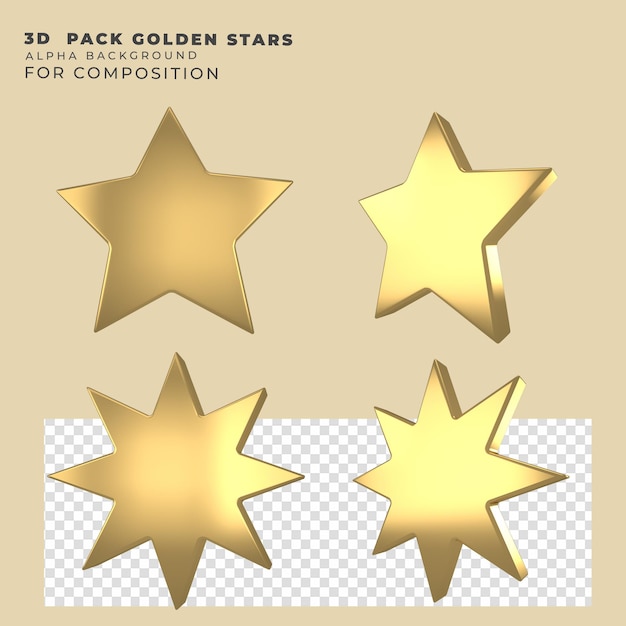 render of golden 3d christmas stars