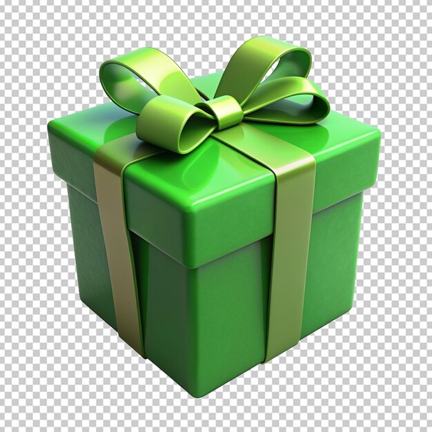 PSD render of green gift box with a ribbon bow isolate