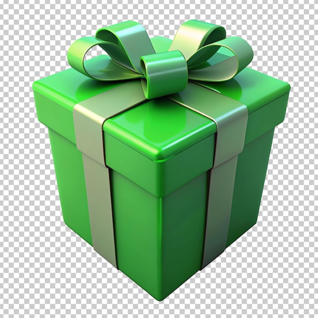 render of green gift box with a ribbon bow isolate