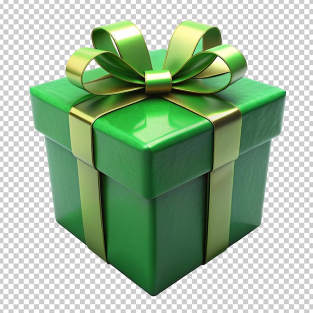 PSD render of green gift box with a ribbon bow isolate