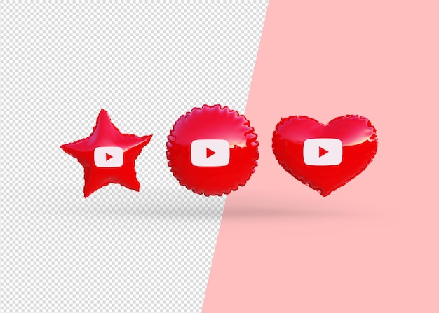 Render Youtube icon balloons isolated 