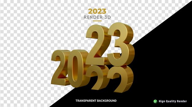 PSD rendering 3d 2023 matte gold new year number high quality