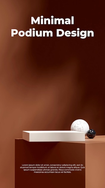 rendering 3d blank mockup white color podium in portrait marble sphere and brown wall