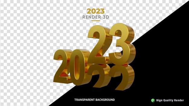 PSD rendering 3d fine gold  2023 new year number high quality