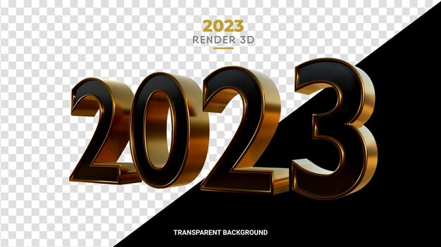 Rendering 3d glossy gold 2023 new year number high quality