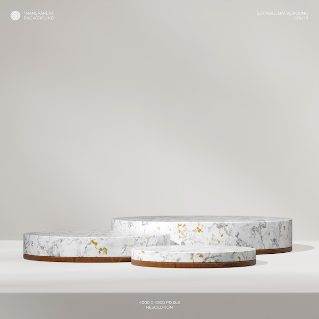 rendering 3d transparent background of white marble and wood podium in square with minimal scene