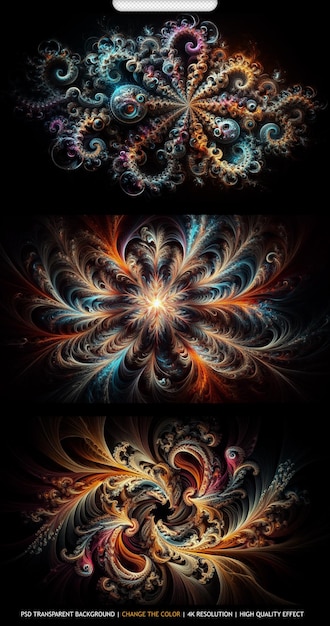 Rendering of variation of Julian IFS fractal flame for use in design transparent background