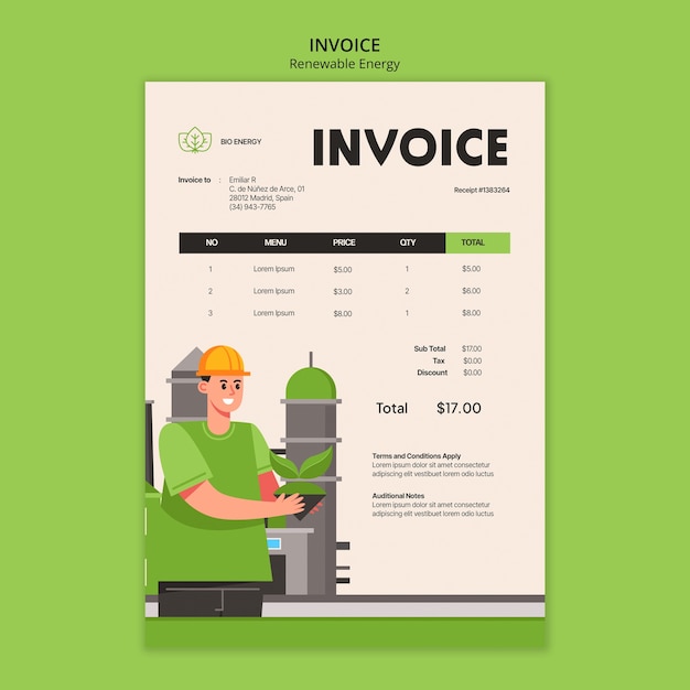 PSD renewable energy invoice template