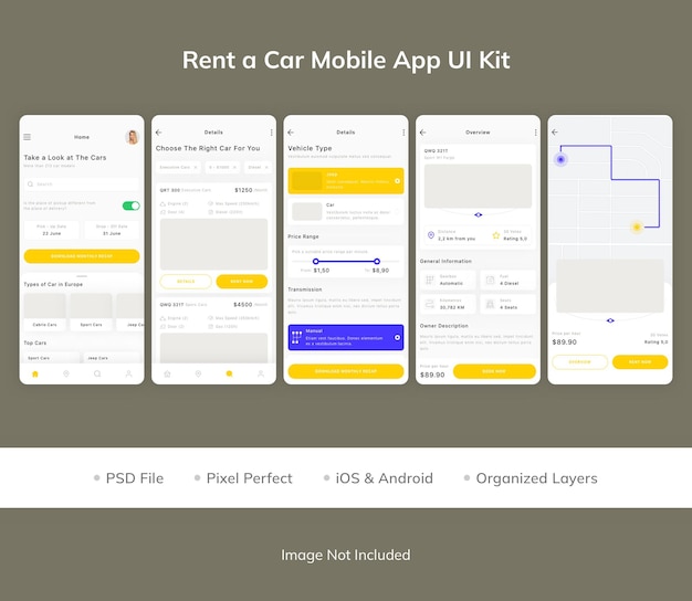 Rent a Car Mobile App UI Kit