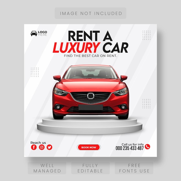 Rent a car promotional social media post and instagram banner design template