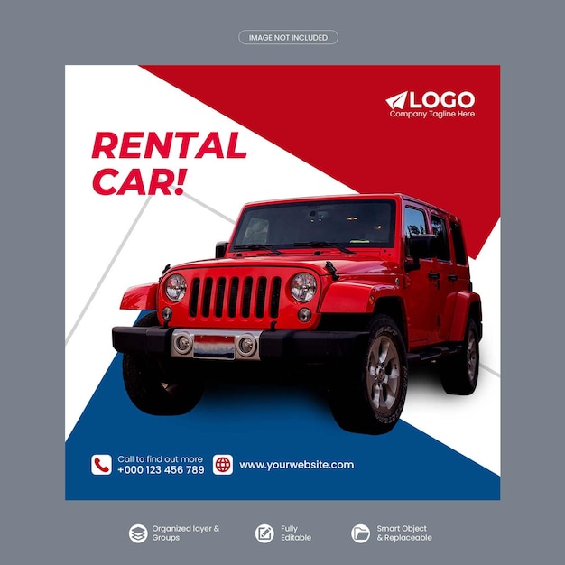 Rent car social media post or square banner or instagram post and web banner template Premium Psd