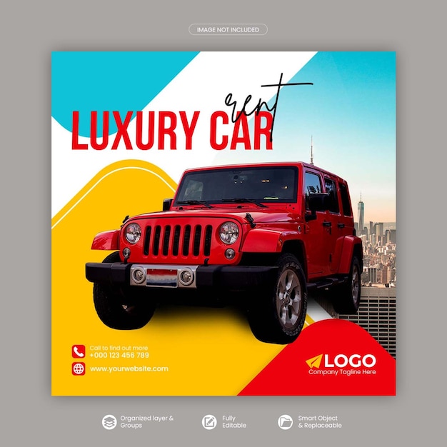 Rent car social media post or square banner and web banner template Premium Psd