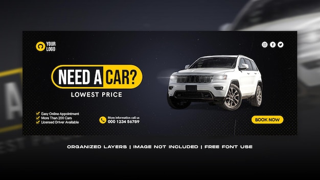 Rental car horizontal banner promotion social media post facebook cover banner template